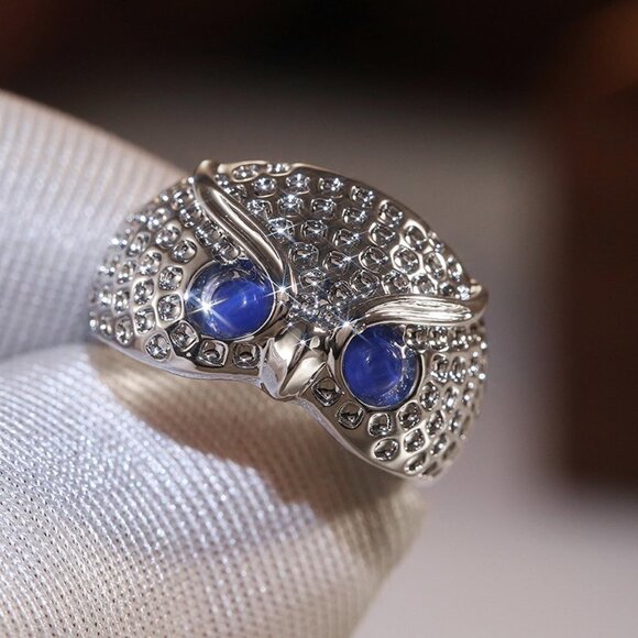 🎀 Adorable Cute Blue Eye Owl Rings for Women/Man, PD198 - Picture 1 of 8
